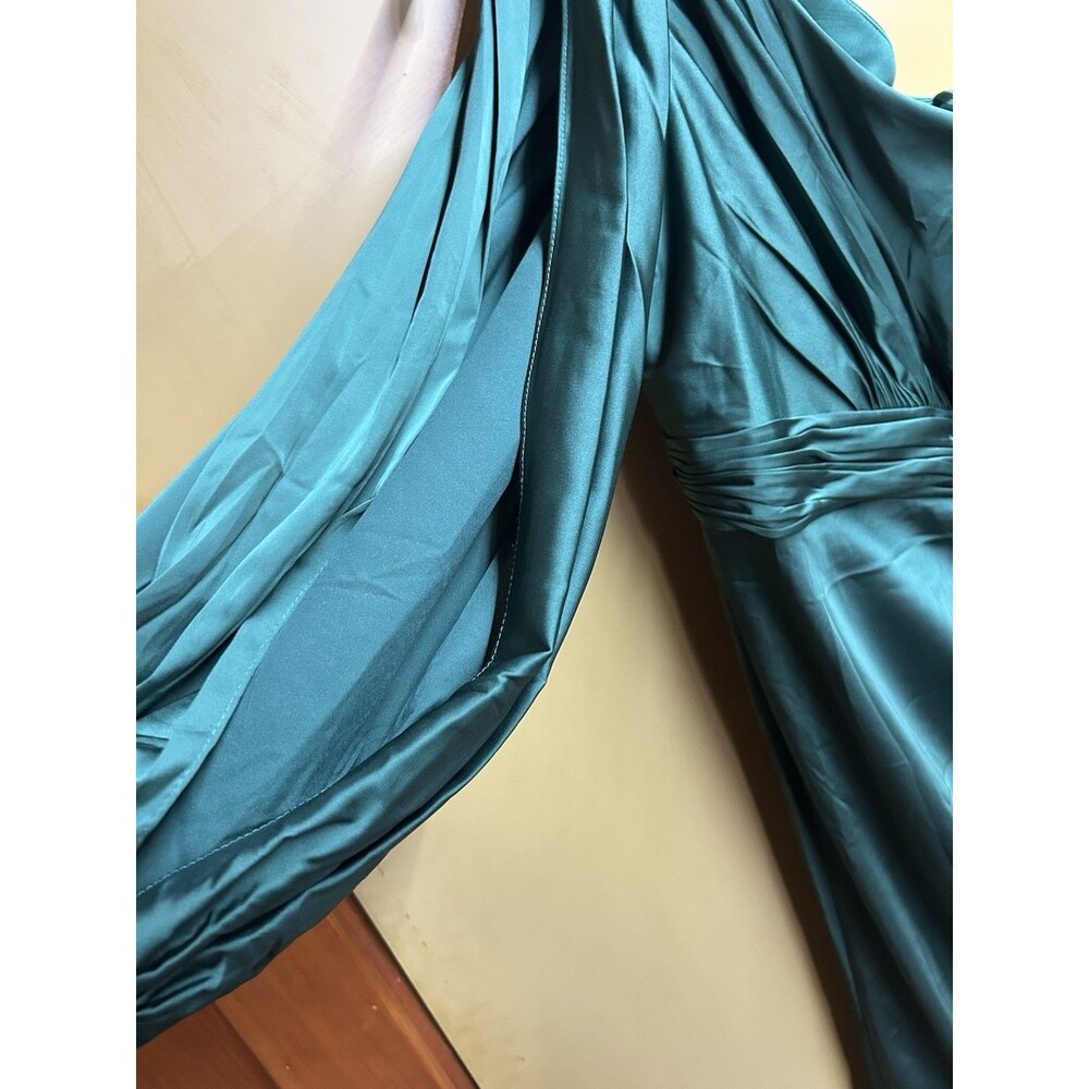 Ieena For Mac Duggal Emerald One-Shoulder Satin Ruffle Cocktail Dress Size 6 New - Picture 2 of 7